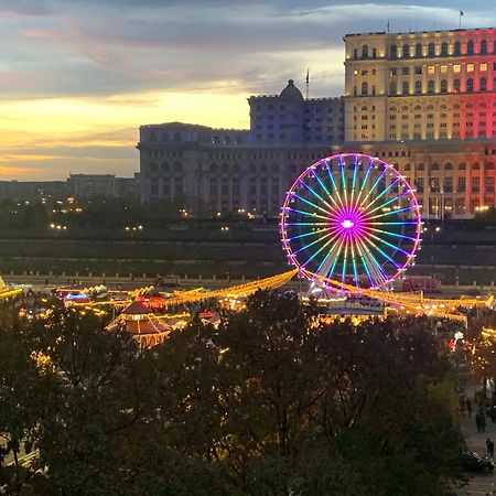 Chic Apartment Piata Constitutiei - View From The Balcony To The Palace Of Parliament Bucharest Exterior photo